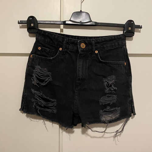 River Island high waisted jean shorts, black