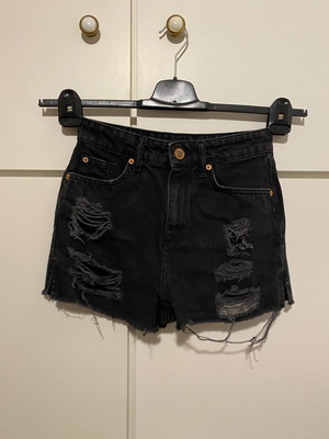 River Island high waisted jean shorts, black