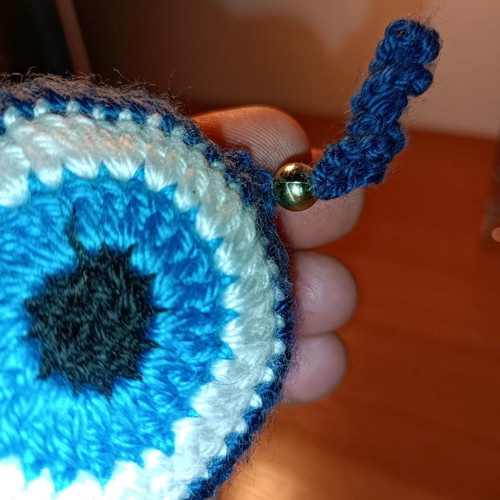 Handmade decorative knitted eye small size blue with light blue round new