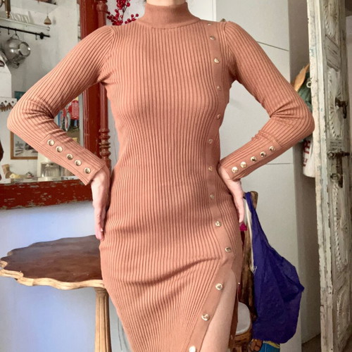 Bodycon rib dress with golden buttons like new, size S