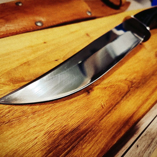 Collector's massive hunting knife new with buffalo horn handle