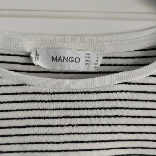 Mango cotton striped T-shirt with metallic logo print, navy