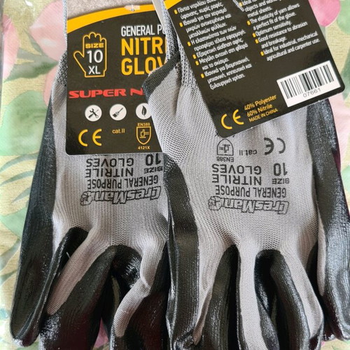 Cresman work gloves gray nitrile/polyester, new, two pairs No XL