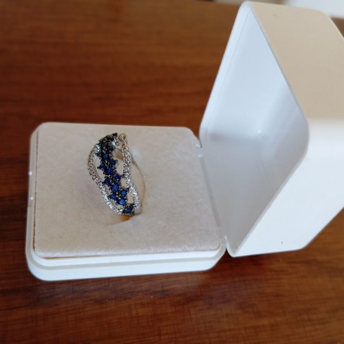 Ring with blue and silver zircon stones, new, size 7