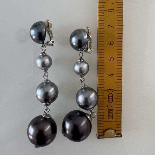 Vintage Clip-On Earrings with Multicolored Gray Pearls new