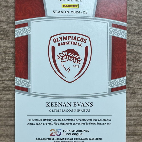 Panini Crown Royale Euroleague Basketball Keenan Evans Patch Autograph 2024-25 like new