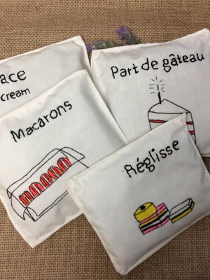 Lavender sachet set of 4 handmade, new, hand embroidered