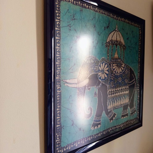 Authentic Batik Painting from Sri Lanka Elephant 45x45 cm like new