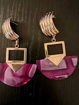 Ρετρό vintage σκουλαρίκια σαν καινούργια με μωβ σχέδια