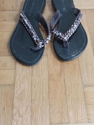 J. Bournazos leather women's flip flops used, brown size 37