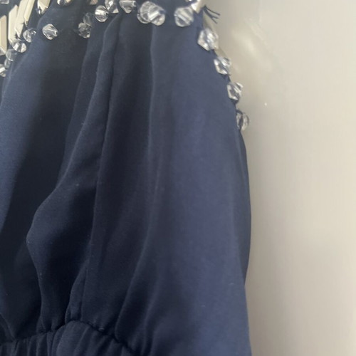 Strapless dress used with silver beads, dark blue, Pink Woman, small