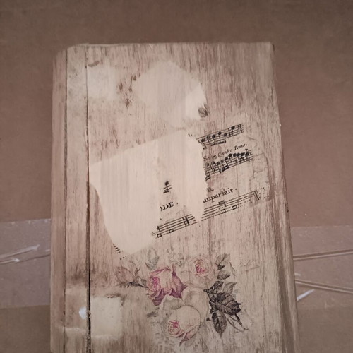 Jewelry box used, book-shaped, wooden, beige