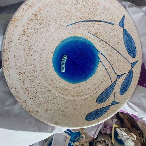 Decorative ceramic platter with colorful fish design, new