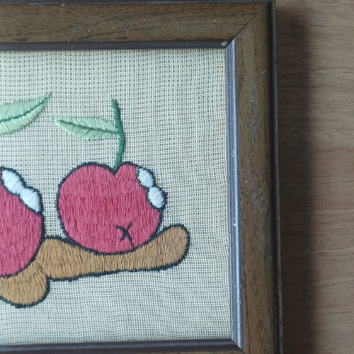 Vintage embroidered cherry frame like new