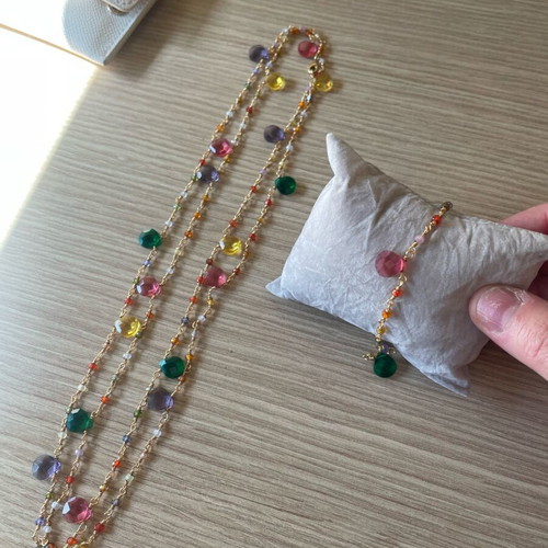 Jewelry set with colorful stones stainless steel gold plated like new