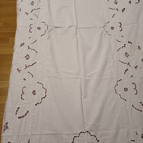 Linen embroidered tablecloth used with puff embroidery 1.75x2.50m