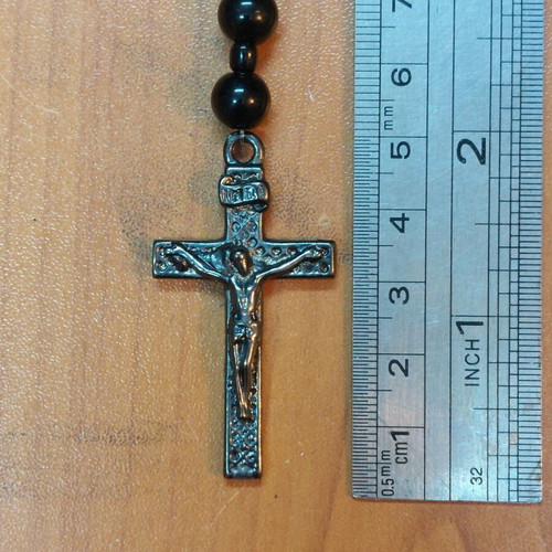 Necklace rosary with cross new, metal pendant and resin beads