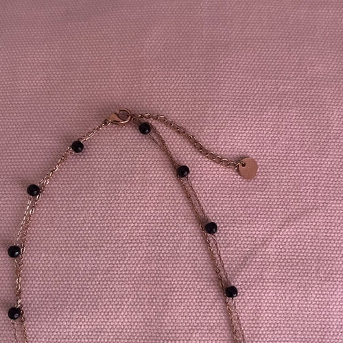 Stainless steel double necklace rose gold with eye design and black beads new