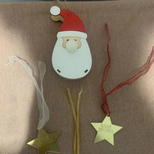 Hanging Santa Claus and 3 decorative stars, new