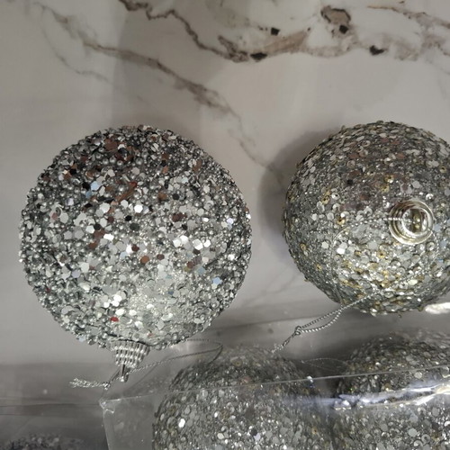 Set of 18 Silver Glitter Christmas Balls (8cm & 10cm)