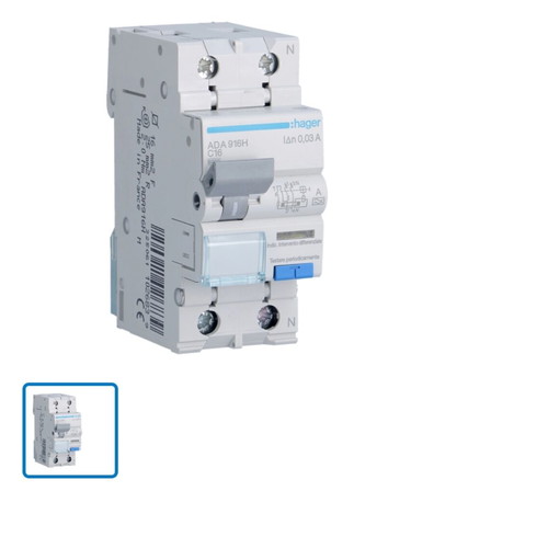 Hager RCBO Type A 10,16,20,25 A Sensitivity 30mA and 3x2.5 Cable Coil
