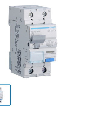 Hager RCBO Type A 10,16,20,25 A Sensitivity 30mA and 3x2.5 Cable Coil