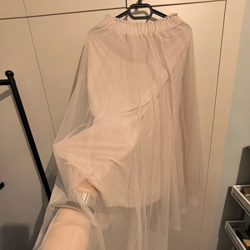 Tulle nude midi skirt with elastic waist new