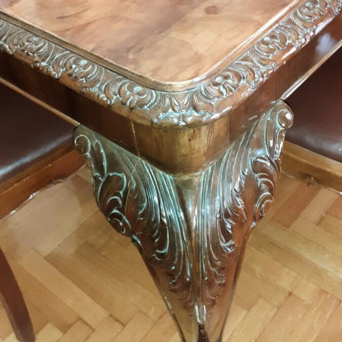 Antique 100-year-old dining set like new, solid walnut wood