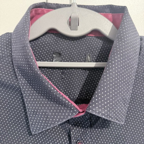 Men's navy blue polka dot shirt like new, slim fit, size L