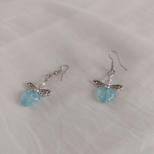 Little Angels #1 Handmade Angel Hearts Earrings in Turquoise and Silver
