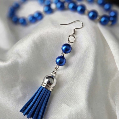 Handmade beaded blue summer necklace and earrings set new