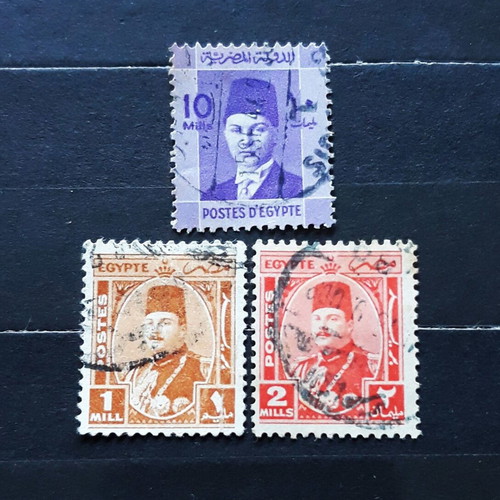 Egyptian King Faruk stamps 1937-1944 like new, set of 3