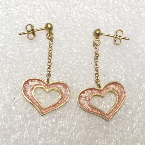 Silver earrings 985 grade with permanent pink enamel and 24kt gold plating