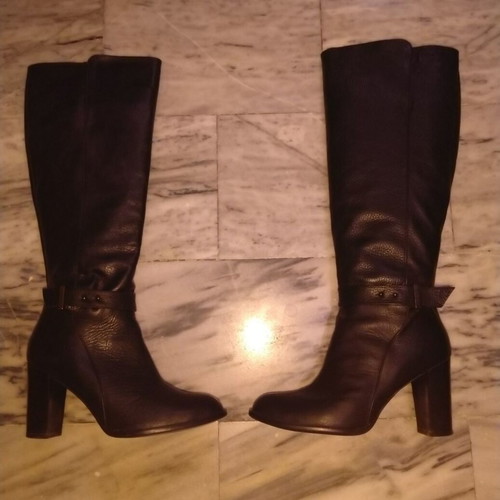 Women's leather boots, black, size 37, high heel