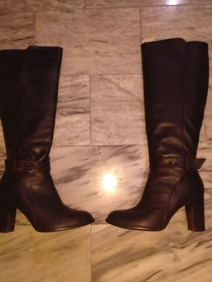 Women's leather boots, black, size 37, high heel