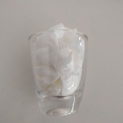 Set of 5 used glass shot glasses with liquor logos