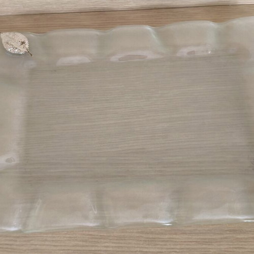 Glass Serving Tray like new, 35x25 cm, wavy design with silver leaves