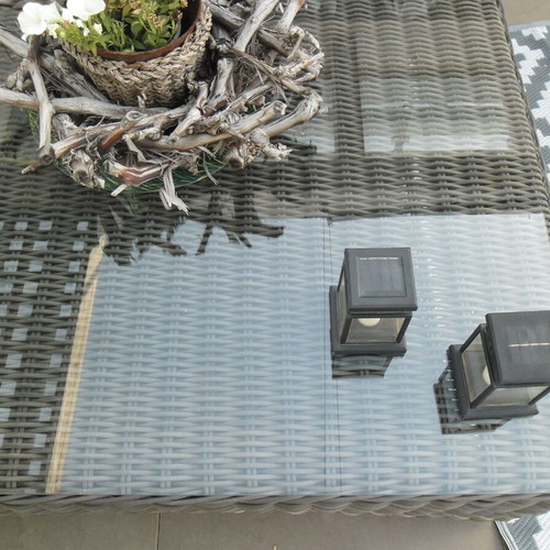 Three-seater sofa and square coffee table, like new, gray