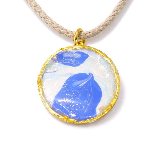 Handmade jewelry with acrylic fluid painting technique blue, new