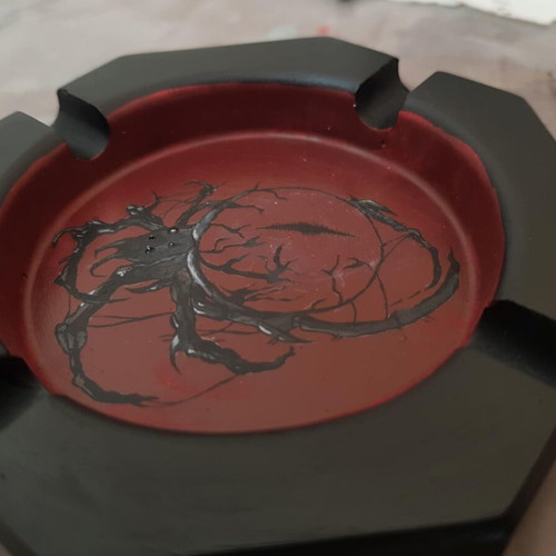 Handmade tribal spider ashtray made to order, hand-painted plaster