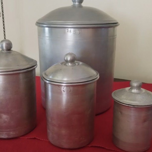 Aluminum storage containers used, set of four vintage decorative pieces