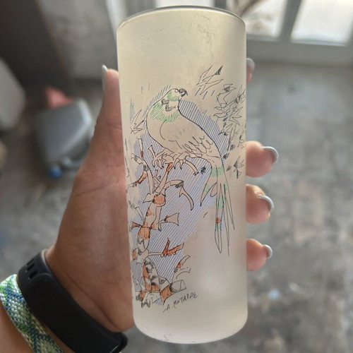 Glasses used, set of six with design for wine and water