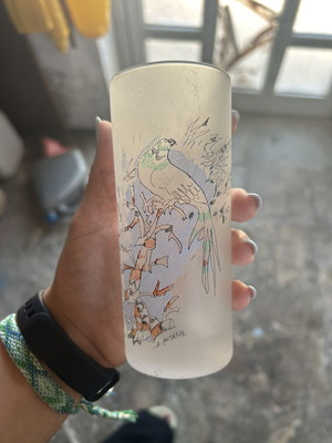 Glasses used, set of six with design for wine and water