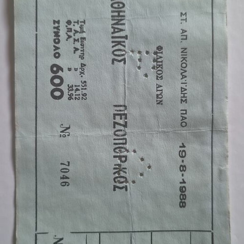 Panathinaikos vs Pezoporikos 1988 Football Ticket like new