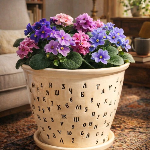 Handmade ceramic pot new with Cyrillic letters