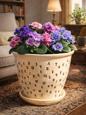 Handmade ceramic pot new with Cyrillic letters