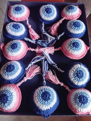 Handmade Crochet Evil Eye in Pink or Blue, New