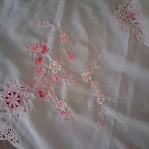 Set of 2 Small Handmade Vintage Table Linens with Pink Cutwork Embroidery like new