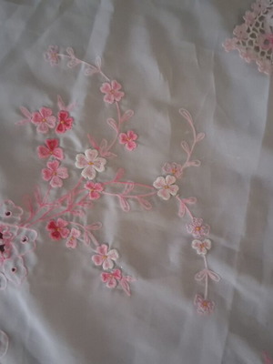Set of 2 Small Handmade Vintage Table Linens with Pink Cutwork Embroidery like new