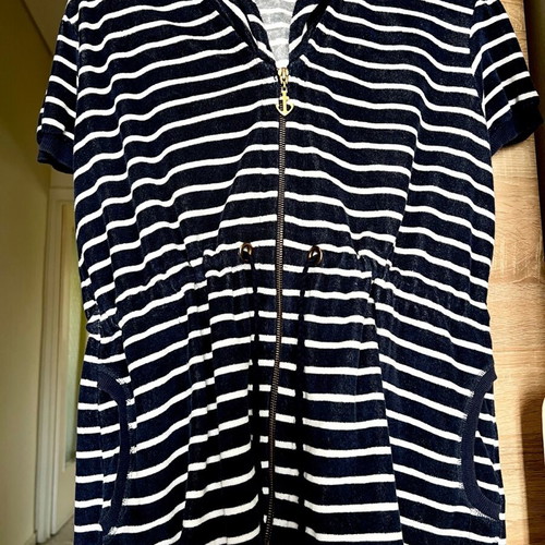 Sugarfree striped short-sleeve jacket white and dark blue like new, size XL